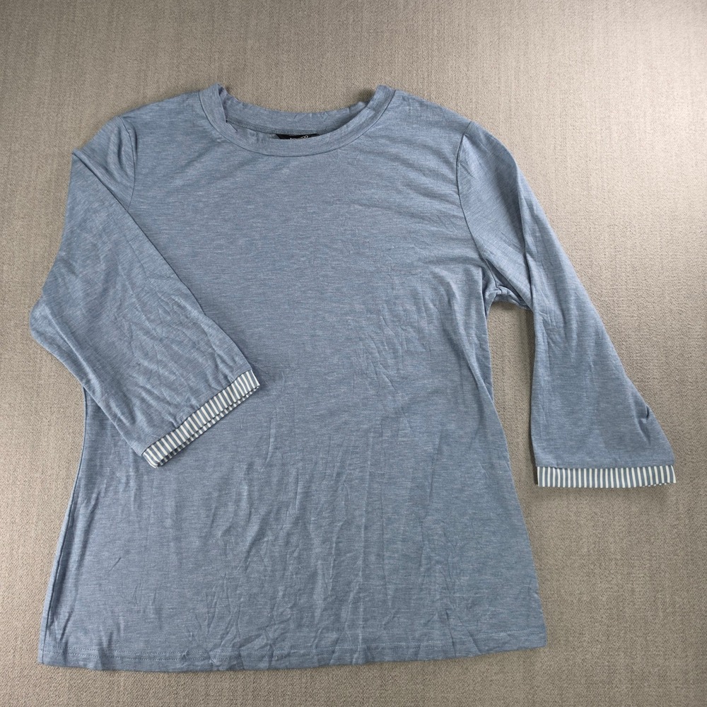 Dokotoo 3/4 Sleeve Top Womens Size‎ M Blue Striped Cuff Crew Neck Tee